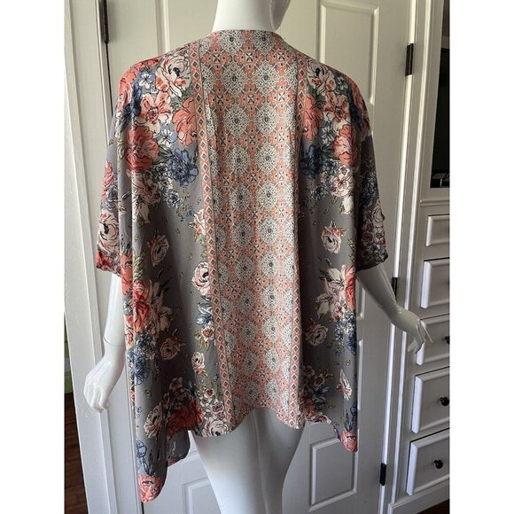Angie Kimono Womens sz M Peach Floral Boho Festival Hippie Swim Beach Cover Up - Picture 2 of 7